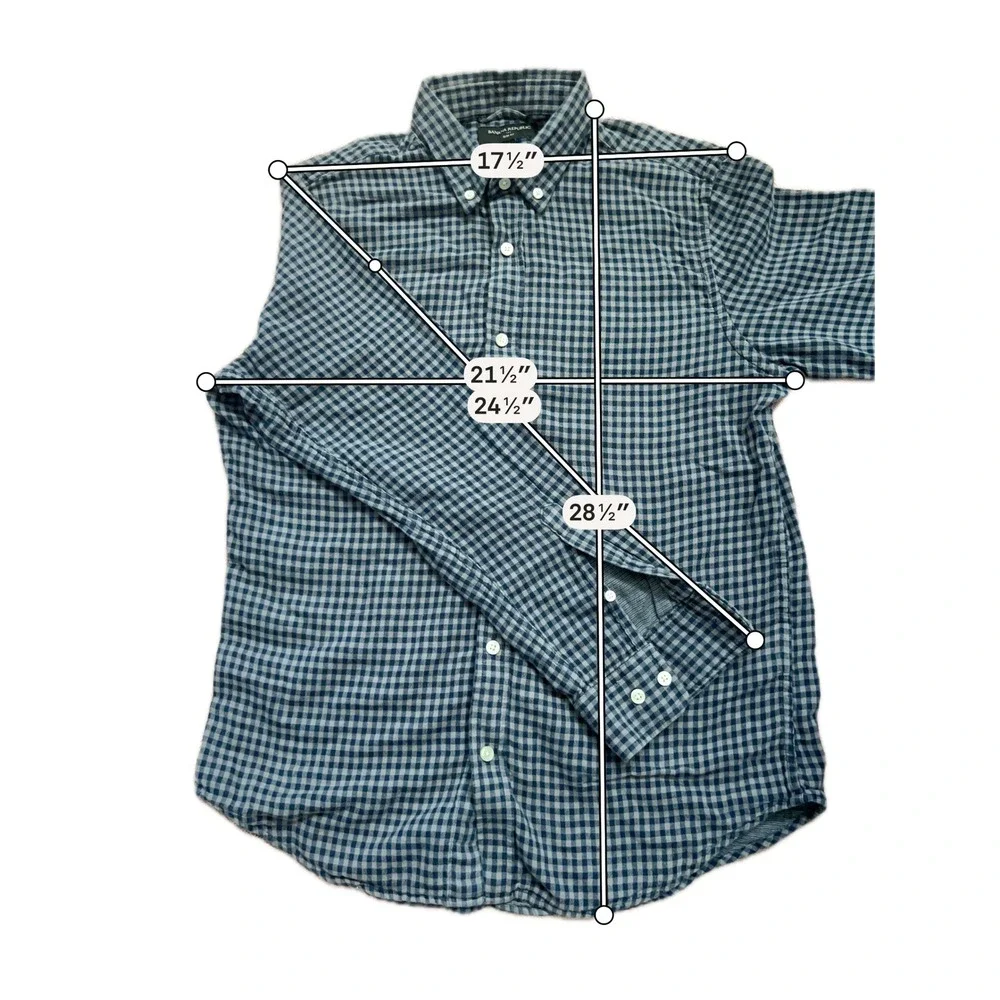 Banana Republic Mens Slim Fit Gingham Button Down Shirt Blue Grey Cotton Medium
